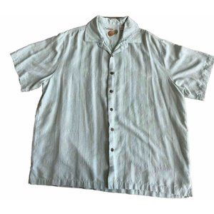 CARIBBEAN Shirt Mens X-Large Blue Button Front Short Sleeve 100% Silk Hawaiin